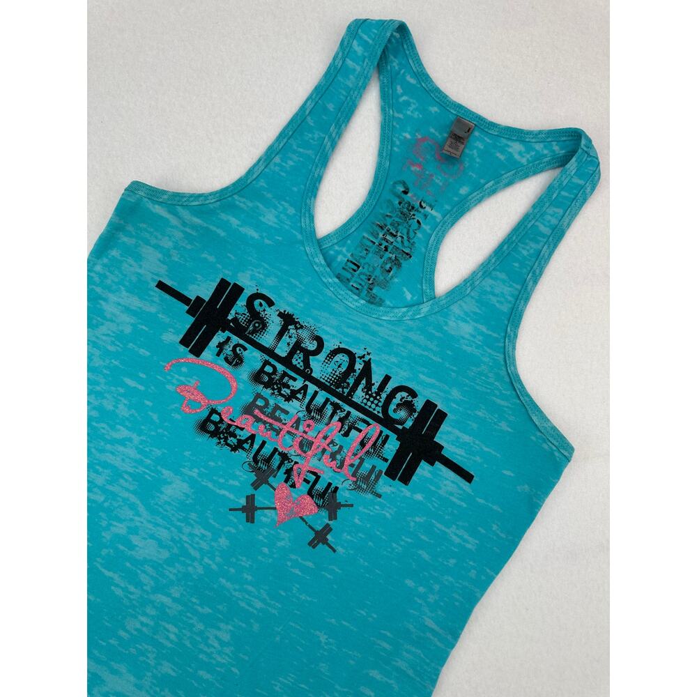 Next Level Apparel Teal Strong Is Beautiful Racer Back Top Weightlifting Gym  L